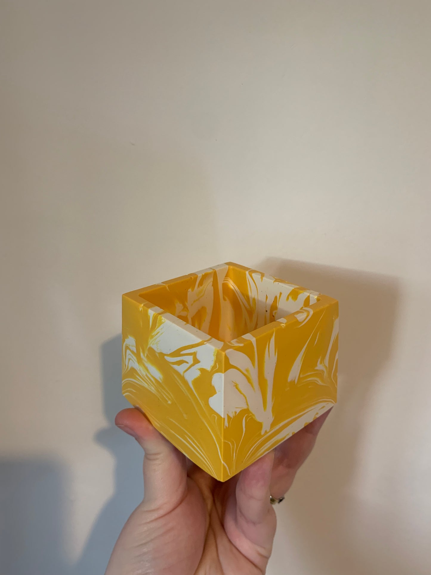 Yellow and White Square Pot