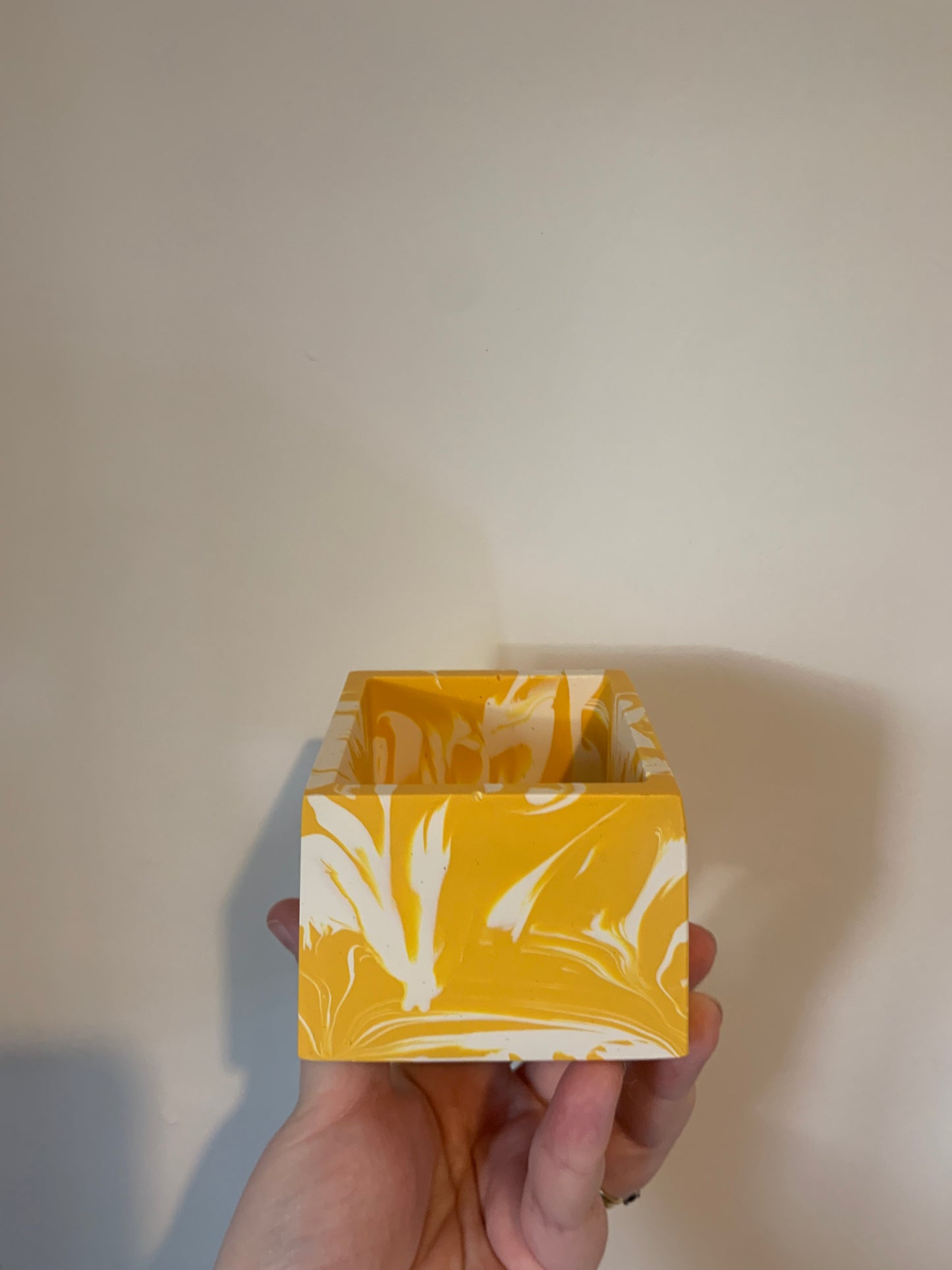 Yellow and White Square Pot