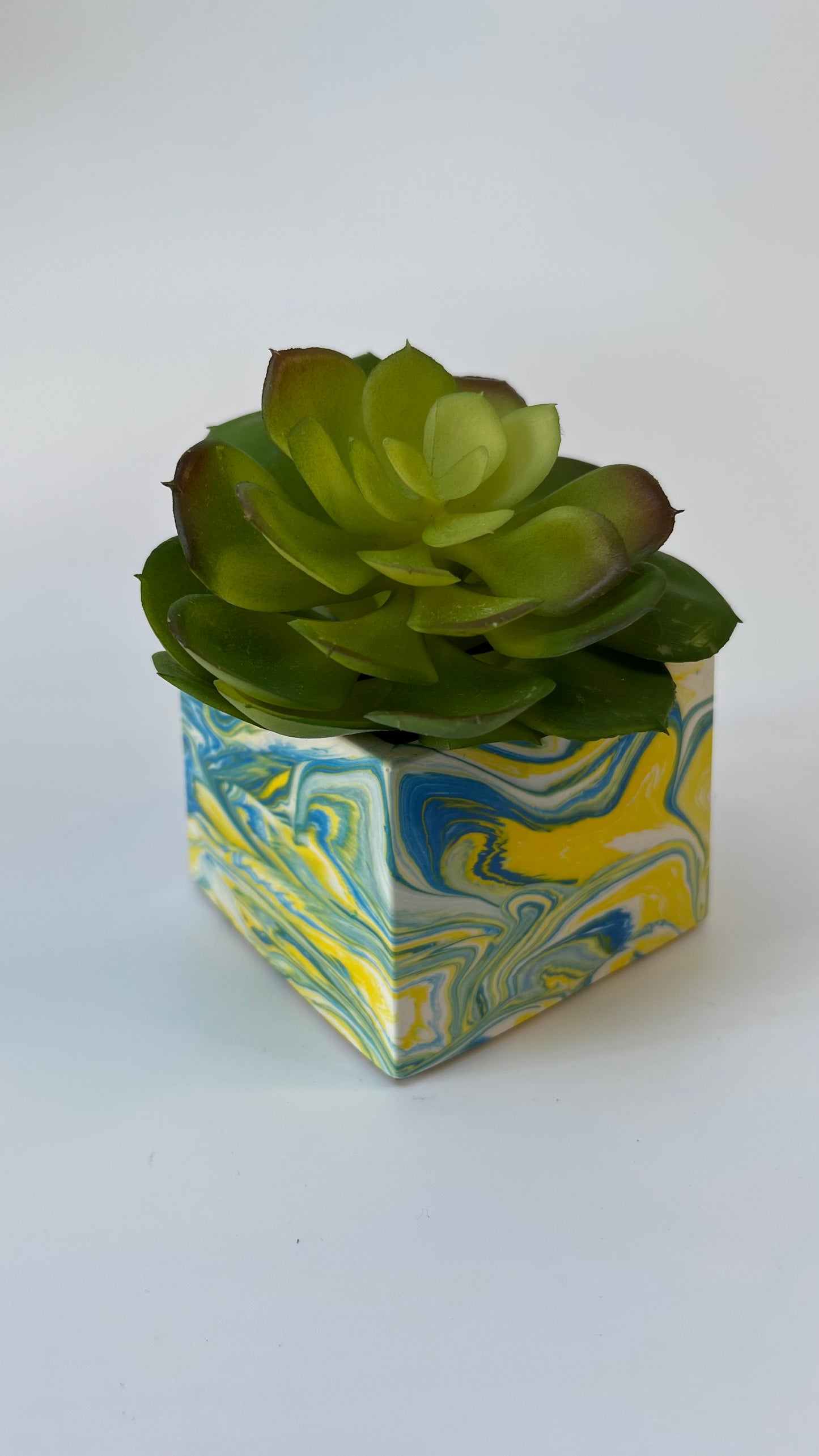 Blue, Yellow and White Square Pot